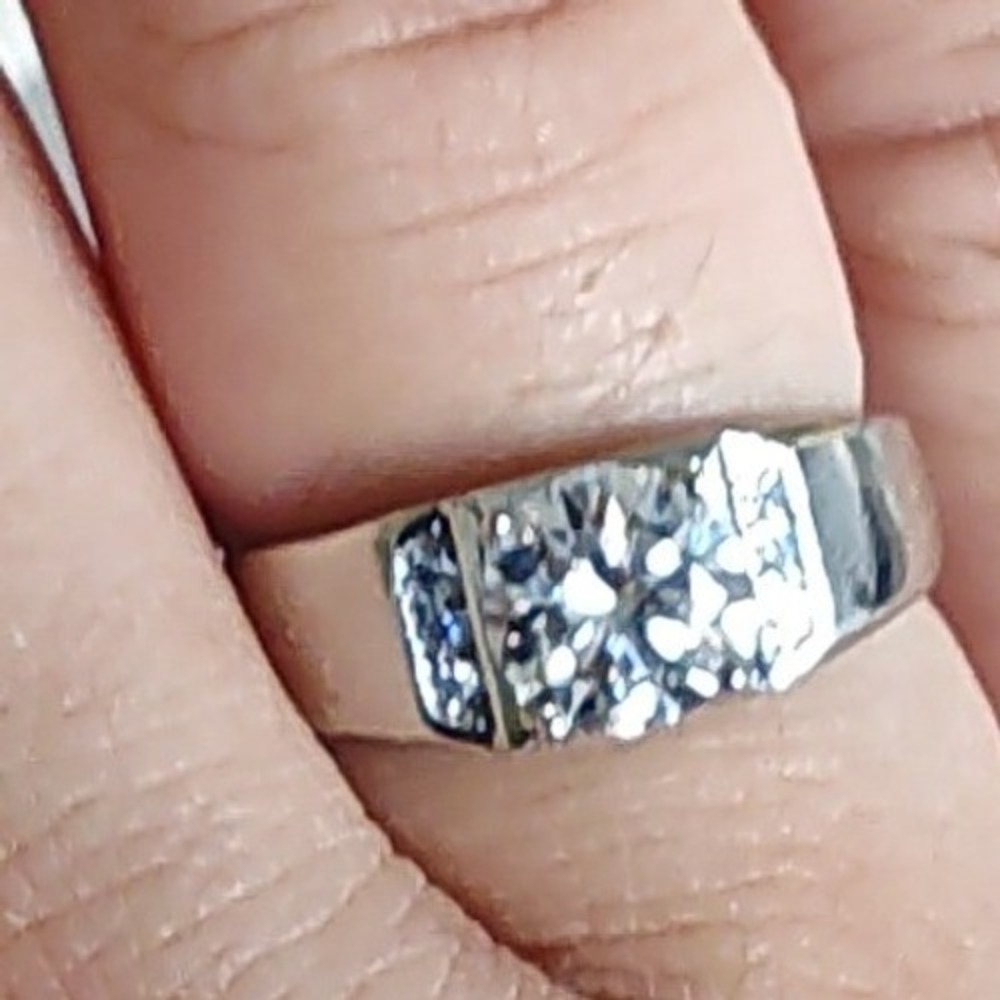 Ring Silver Round Cut Clear Stone Wide Band‎ Statement Jewelry